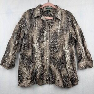 Lauren Ralph Lauren Snakeskin Print Cotton Button Up Shirt Top‎ 1X Women's